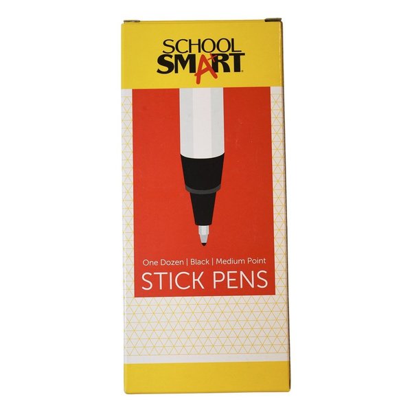 School Smart Round Stick Pen, Medium Tip, Black, Pack of 12 PK AA949M-12BLACK